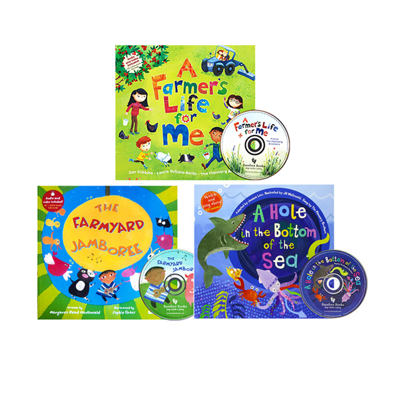 英文原版 Barefoot Books 韵文与歌谣 动物系列 Five Little Mermaids 3册附3CD 英语语感启蒙 磨耳朵绘本图画书