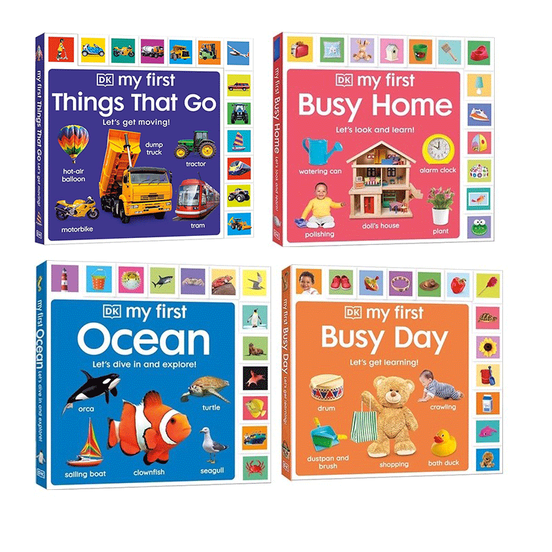 英文原版 DK My First系列 新品4册套装 纸板书大开本版 DK幼儿认知百科全书 纸板书认知书 异形花边创意书
