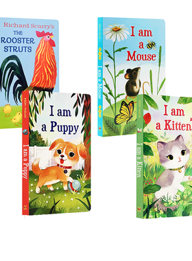 英文原版绘本I am a Mouse Kitten 英语启蒙早教纸板4册亲子互动斯凯瑞童书Richard Scarry 我是一只兔子I am a Bunny姐妹篇