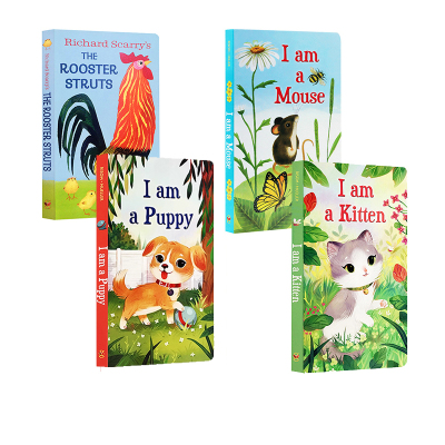英文原版绘本I am a Mouse Kitten 英语启蒙早教纸板4册亲子互动斯凯瑞童书Richard Scarry 我是一只兔子I am a Bunny姐妹篇