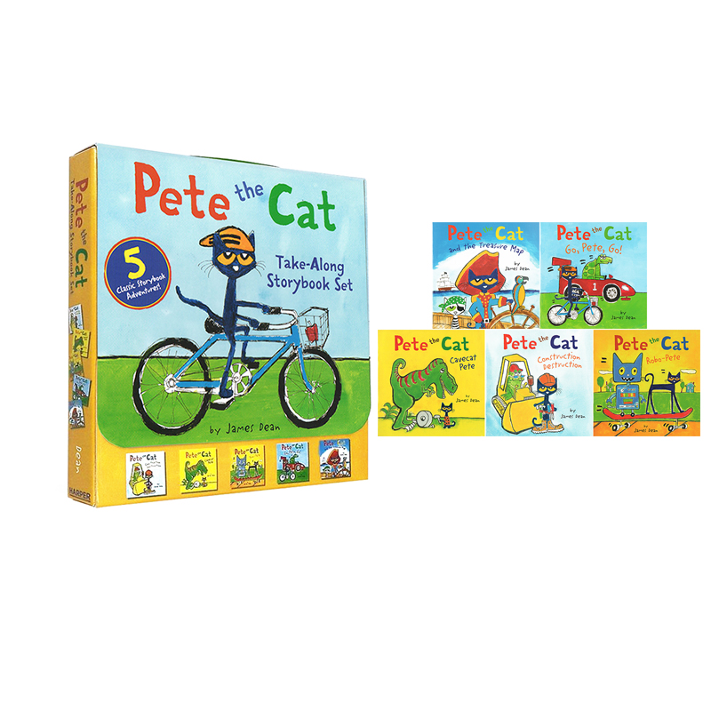 英文原版 皮特猫 Pete the Cat Take-along Storybook Set 5册便携式盒装 全彩图画故事绘本 James dean