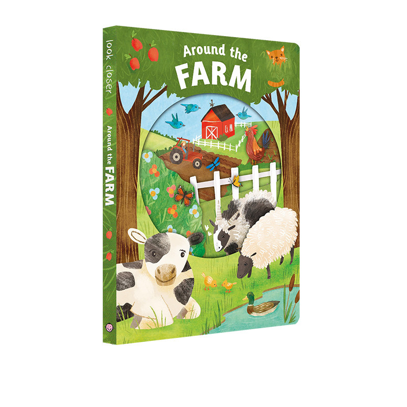英文原版 look closer around the farm 新奇透明片纸板书 农场动物