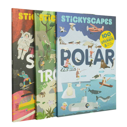 英文原版 Stickyscapes Space/Tropical/Polar 一公尺长卷 贴纸拉拉书 3册 STEM自然科学小学科普读物