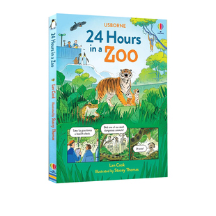 英文原版 24 Hours in a Zoo 精装 动物园的24小时 尤斯伯恩 Usborne 少儿科普绘本图画书