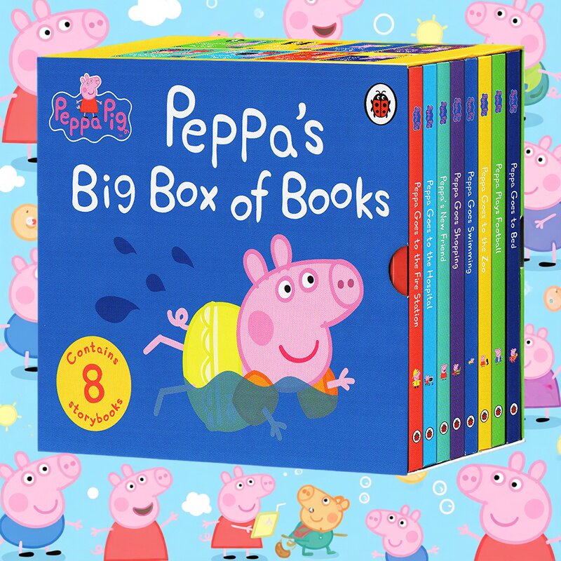 粉红猪小妹小猪佩奇 Peppa Big Box Of Books 8册 纸板书 英文原版绘本 Peppa Goes Swimming  幼儿启蒙认知 图画故事书