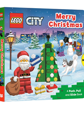 英文原版 Merry Christmas 乐高机关操作书 纸板书 圣诞节 幼儿启蒙学习 亲子教育互动学习 推拉活动玩具书
