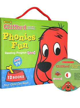 英文原版 大红狗克里弗系列 Clifford Phonics Fun Pack 4 12册礼盒装附CD 儿童趣味绘本 The big Red Dog 自然拼读入门启蒙故事