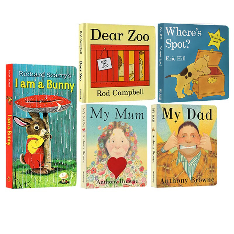 英文启蒙绘本5册 My Mum 我妈妈 My Dad 我爸爸 Where'S Spot? 小玻 Dear Zoo 亲爱的动物园 I Am a Bunny 我是一只兔子
