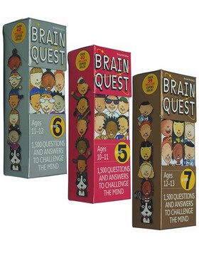 英文原版 Brain Quest Grade 5-7 大脑任务10-13岁 智力开发卡片书 3盒 亲子智力教育互动问答学习 小学生全科练习