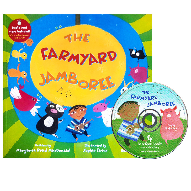 英文原版绘本 The Farmyard Jamboree 附CD 数数歌 经典英文儿歌图画故事书 幼儿语感启蒙童谣图画书 Barefoot