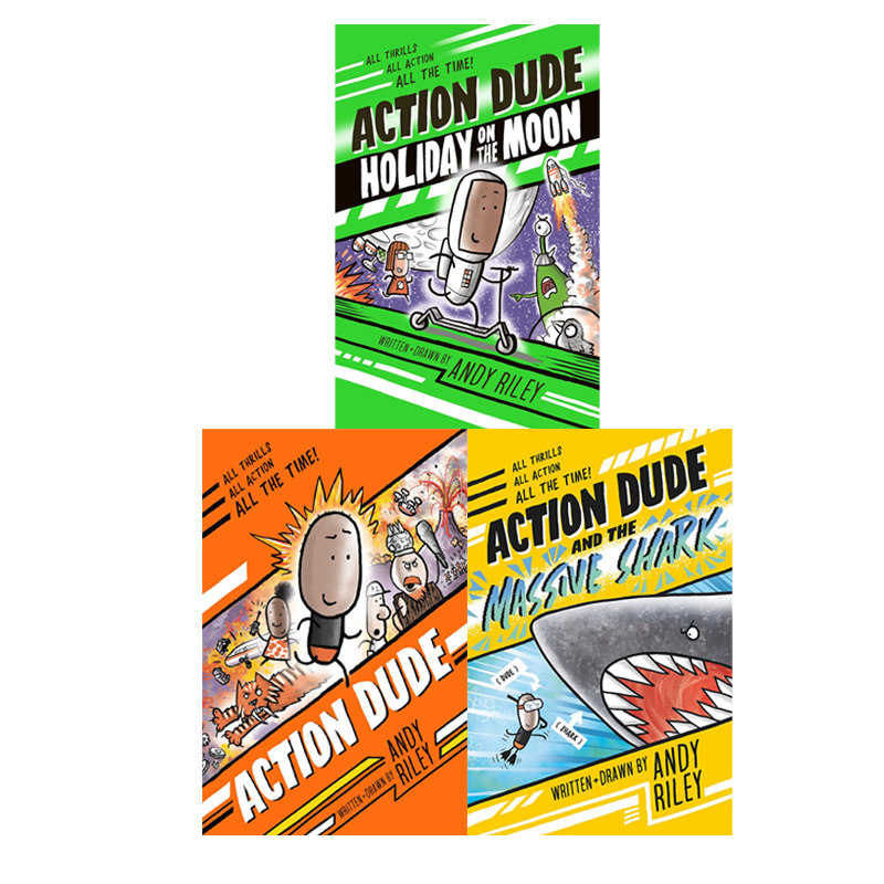 预售 英文原版 Action Dude 行动小子 3册 Andy Riley 儿童幽默冒险漫画桥梁书 8-12 岁青少年英文课外阅读读物