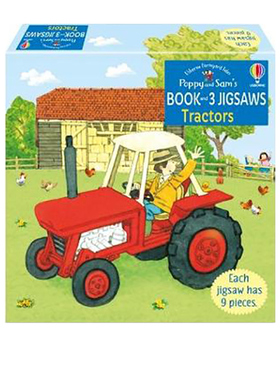 英文原版绘本 Usborne Poppy and Sam's Book and 3 Jigsaws: Tractors 尤斯伯恩拼图游戏书 亲子共读绘本和3张拼图