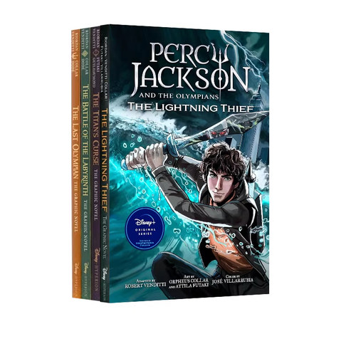 英文原版 Percy Jackson and the Olympians 波西杰克逊和奥林匹斯 全彩漫画版 4册合售 图像式奇幻绘本图画小说 青少年英语