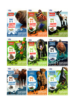 套装二 5-7岁 英文原版 Collins Letts Wild About English/Math系列 Grammar  Punctuation Phonics 少儿科普练习册 9册附答案