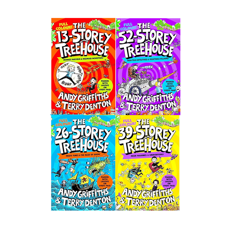 小屁孩树屋历险记全彩版4册 The 13 26 39 52 Storey Treehouse Colour Edition   英文原版 树屋故事 漫画风故事章节书