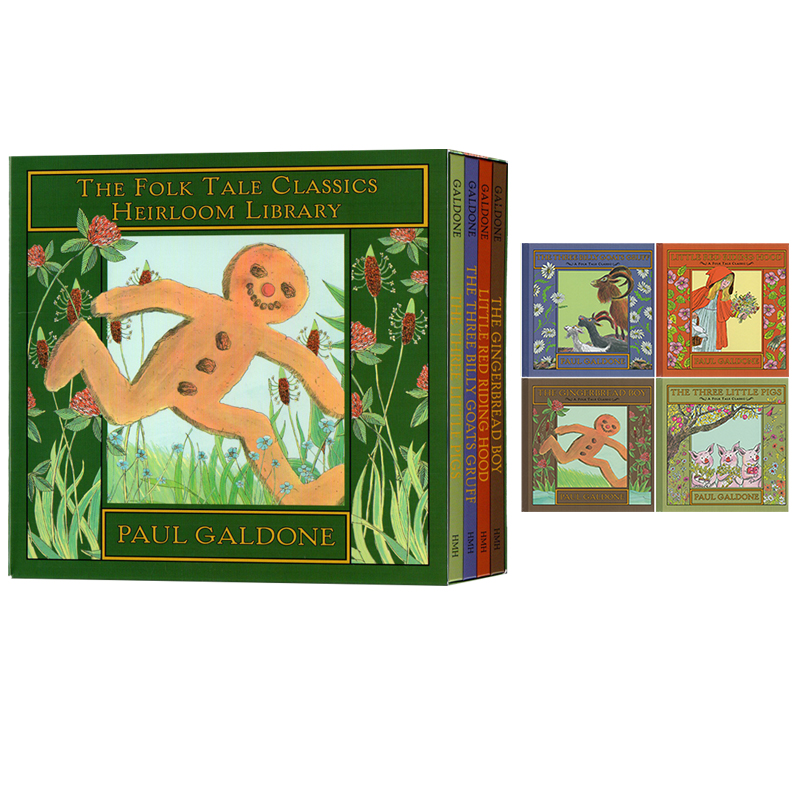 英文原版 The Folk Tale Classics Heirloom Library 4册 精装盒装 Paul Galdone 民间传说经典绘本Three Little Pigs