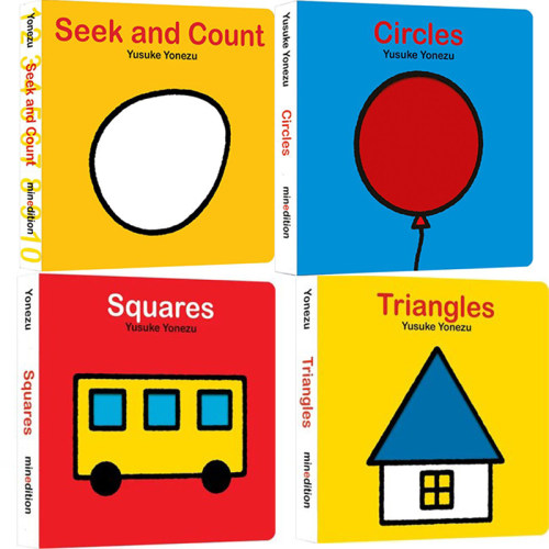 预售 英文原版Seek and Count/Circles/Triangles/Squares 4册 数字形状洞洞书 想象力Yusuke Yonezu 创意大师纸板书