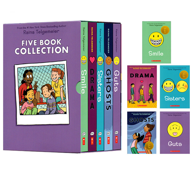 预售 英文原版 Raina Telgemeier Collection Box Set 5册盒装 Smile/Drama/Sisters/Ghosts/Guts 全彩漫画绘本故事 情绪管理