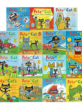 英文原版 Pete The Cat Checks Out The Library /Out Of This World 皮特猫 15册 儿童英语阅读 绘本图画故事书 部分含贴纸