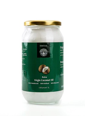 斯里兰卡椰子油冷压榨1L玻璃瓶食用油护肤护发Virgin Coconut Oil