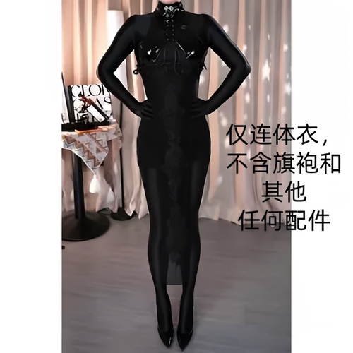 大码外穿油光cos连体衣变装高弹性感亮滑光泽瑜伽全身衣拉链免脱