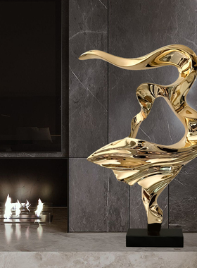 现代客厅样板间玄关软装饰轻奢摆件电视柜旁边落地酒店雕塑工艺品