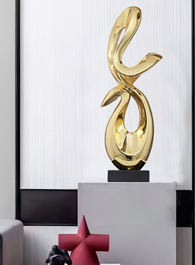 简约轻奢客厅样板间玄关雕塑