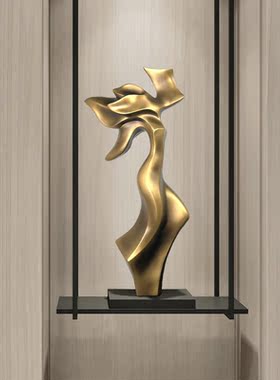 花语蝶舞现代简约树脂大理石波浪摆件样板间大厅酒店大堂装饰品