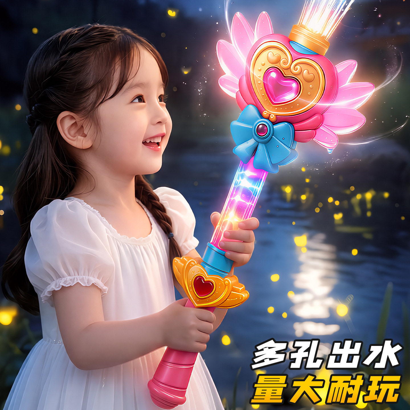 发光魔法棒水枪玩具女孩子玩水水枪抽拉式喷水打水仗水枪儿童水抢