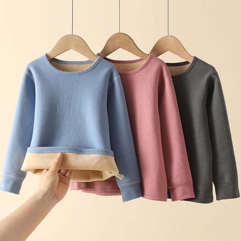 秋冬儿童保暖内衣加绒加厚男童圆领打底衫上衣一体宝宝绒女童秋衣