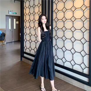 法式温柔风茶歇复古桔梗初恋白色吊带长裙连衣裙子女夏小清新甜美