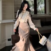 高级感气质超好看衬衫 富家千金春秋2026法式 新款 鱼尾半身裙两件套