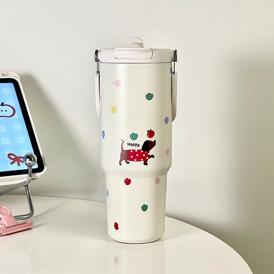 可爱便携腊肠狗吸管保温杯不锈钢
