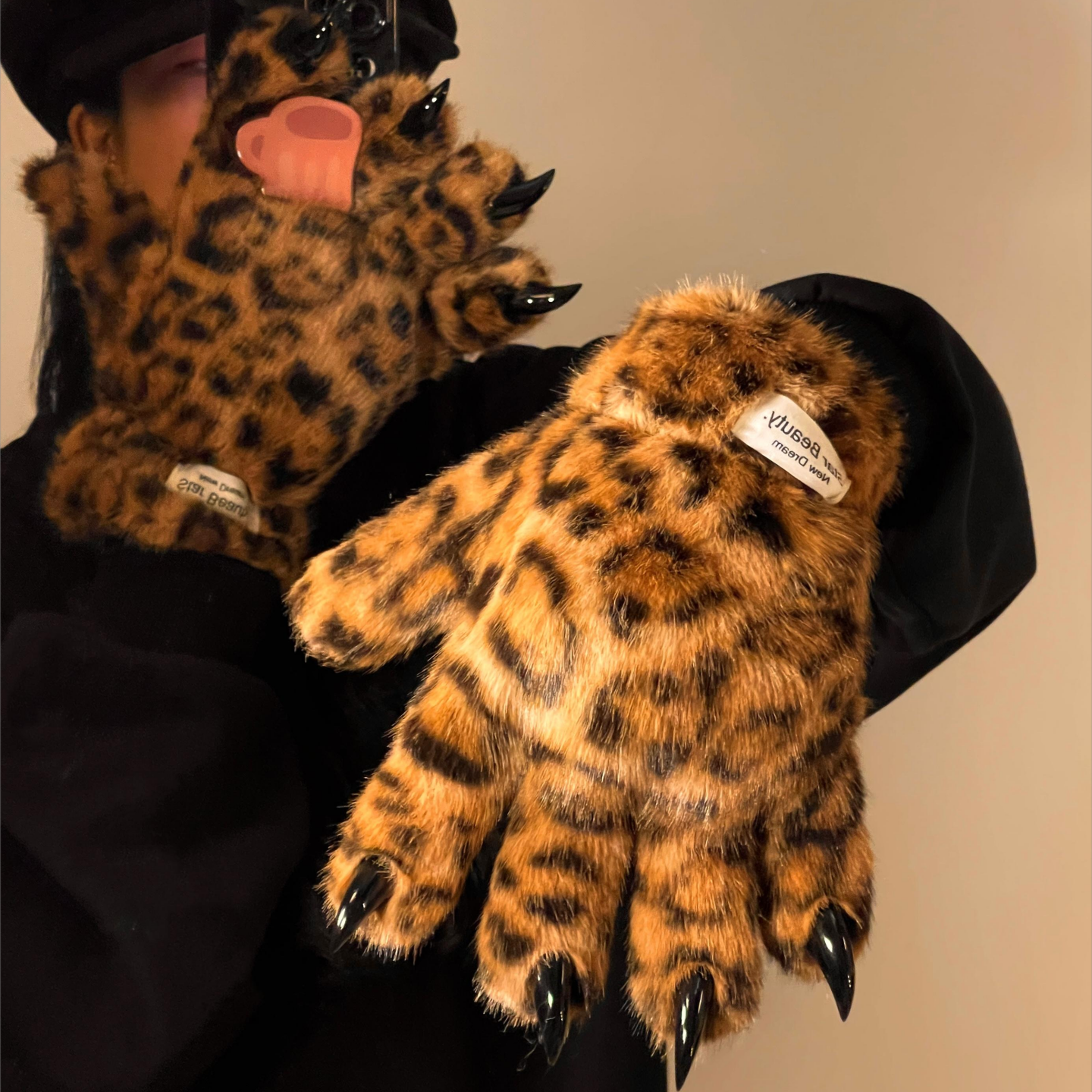 可爱豹纹五指手套女士冬季加厚防寒骑行防风保暖毛绒手套2025新款,服饰配件/皮带/帽子/围巾,手套,淘宝优惠券,粉丝福利购,淘宝优惠卷