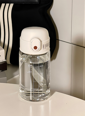 夏季吸管玻璃杯女生办公室透明便携水杯高硼硅耐高温耐热刻度杯子