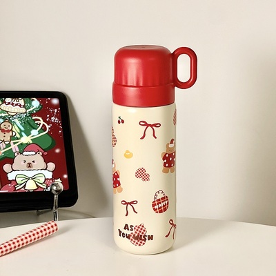 红色可爱女生吸管直饮两用保温杯