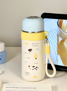 保温杯直饮口带盖喝水女高颜值蓝色可爱学生便携316不锈钢水杯子