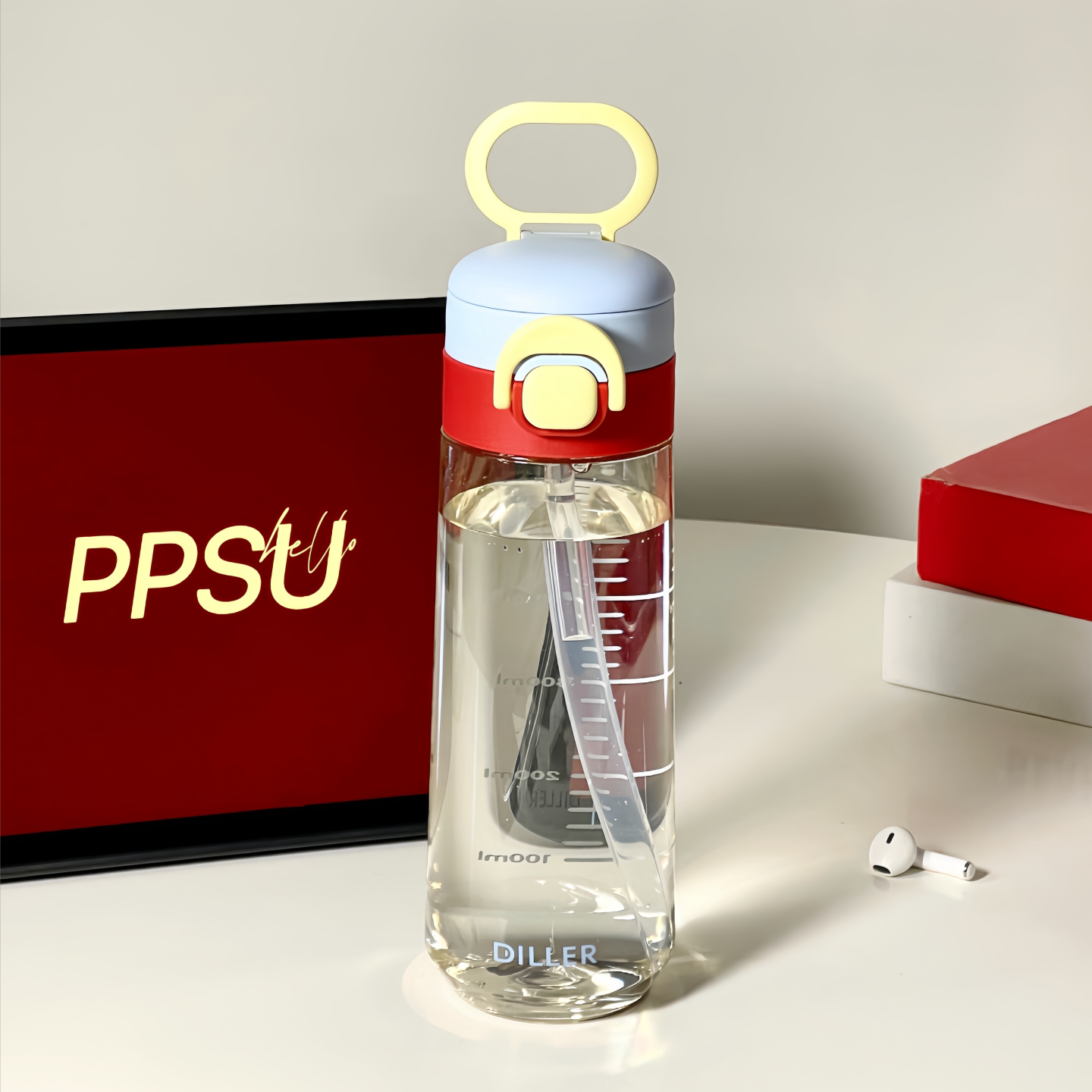 女生高颜值夏日便携食品级耐高温大容量ppsu材质吸管水杯子带刻度