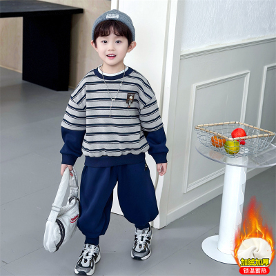 男童加绒卫衣套装秋冬款