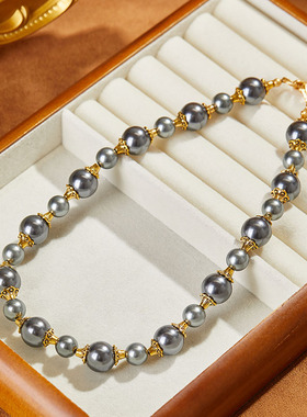 银灰色珍珠项链颈链高级感轻奢小众气质简约百搭短款锁骨链秋冬女