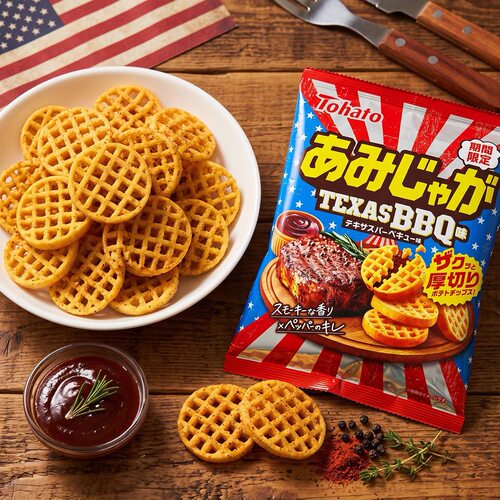好吃推荐 日本桃哈多Tohato期间限定德州烤肉烤肉厚切薯格网格51g