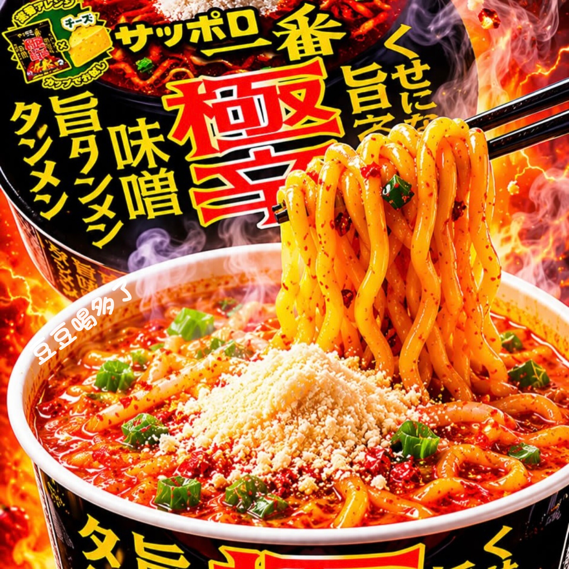 现货日本札幌一番極辣味噌风味方便面泡面附带芝士味撒料72g