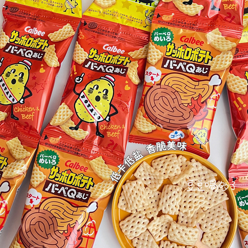 6包包邮现货日本卡乐比Calbee BBQ烧烤网格4连包薯片宝宝儿童零食