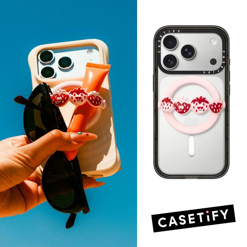 CASETiFY粉色草莓磁吸指环支架
