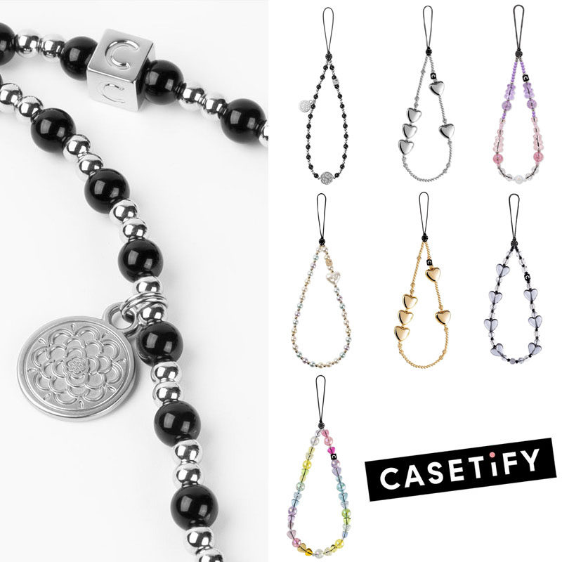 CASETiFY黑玛瑙爱心串珠手腕小挂绳时尚ins风网红挂件百搭手机链