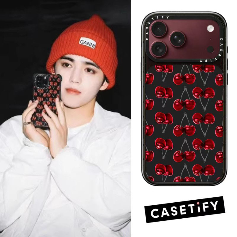 casetify黑底樱桃红高级手机壳套