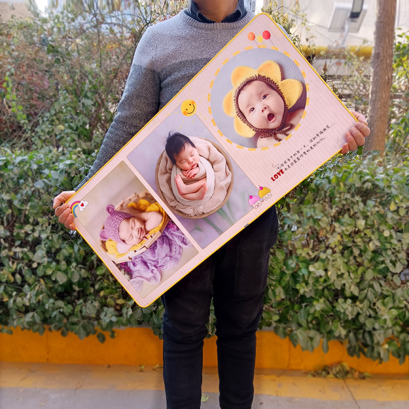 宝宝满月百天长方形连体宫格定制照片加相框摆台防水简约现代挂墙