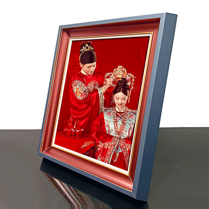 中式国风古装照片定制高级感婚纱照打印精修摆台挂墙木质复古相框