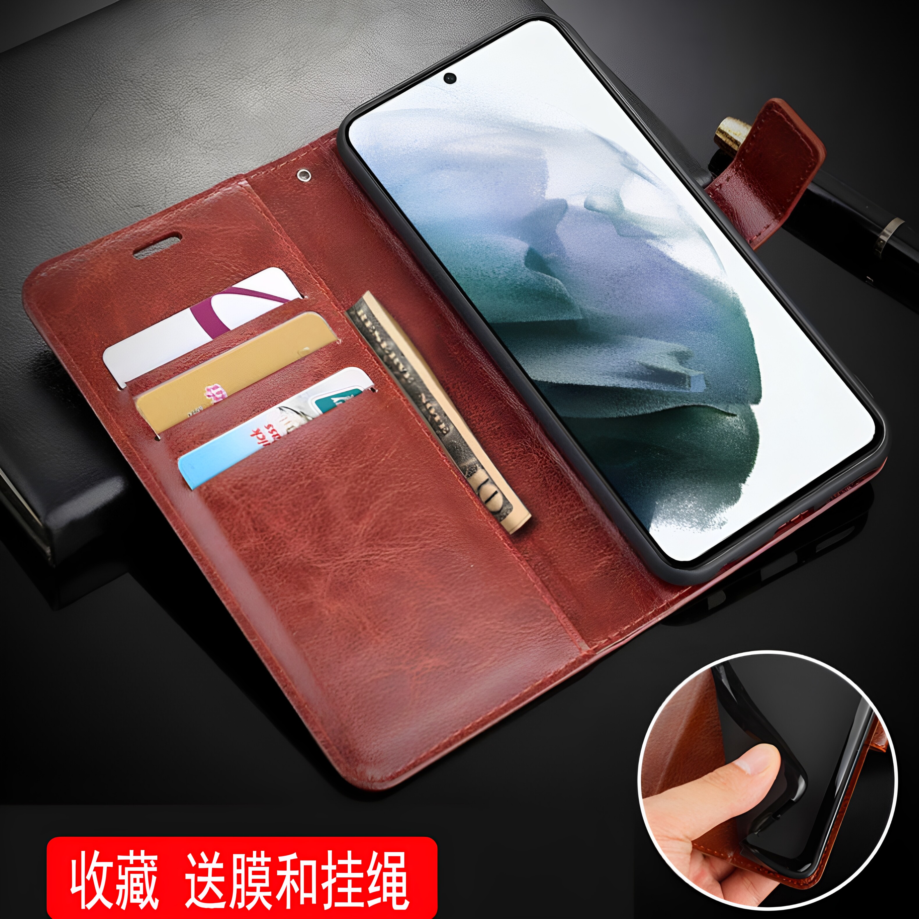 适用三星smg9910手机壳皮夹GALAXY S21外壳翻盖SM-G9910保护套6.2英寸Samsung磁扣硅胶全包防摔男士钱包款膜?