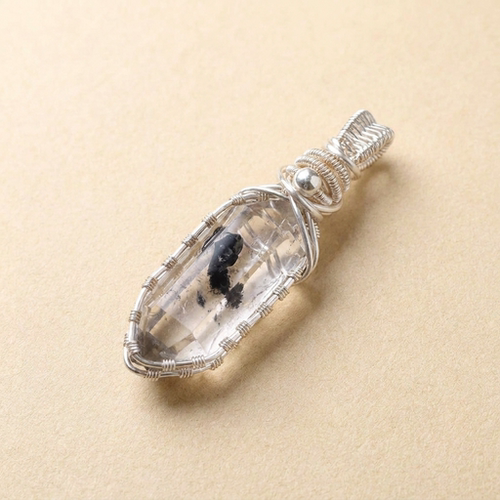 天然高频赫尔蒙双尖闪灵钻水晶原石手工铜丝绕线吊坠项链